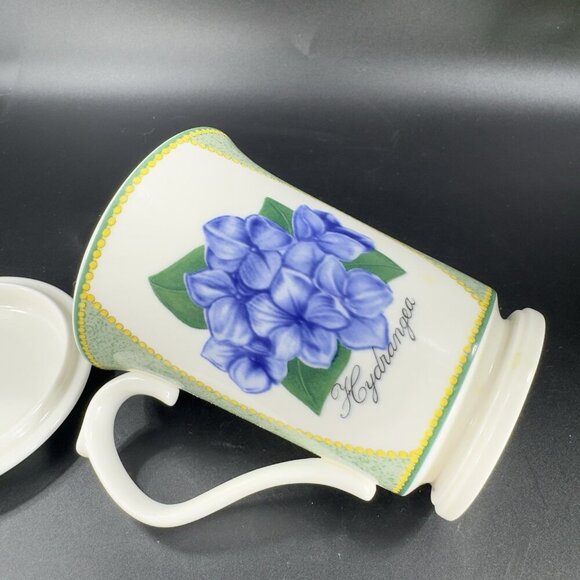Saint James Hankook Super Strong Porcelain Mug Cup W Lid Coaster Hydrangea Mug - Picture 4 of 14